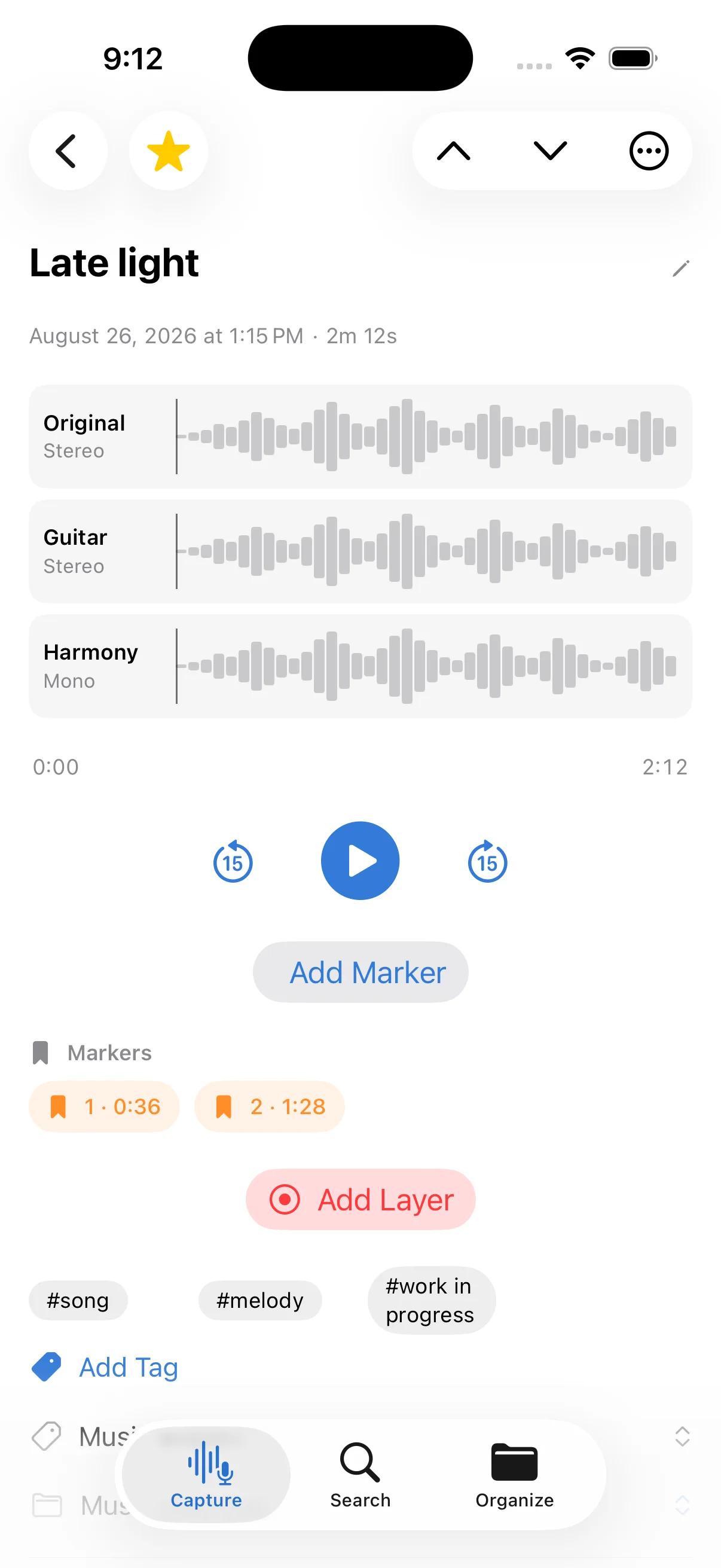 A layered music sketch in Grabatu, shown in light mode